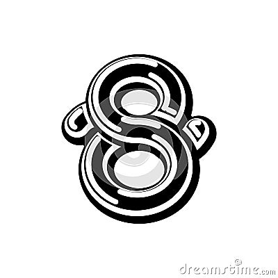 Number 8 Celtic font. norse medieval ornament ABC sign eight . T Vector Illustration