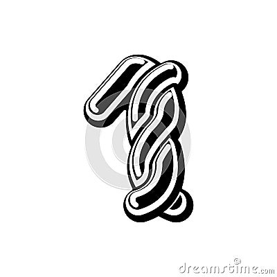 Number 1 Celtic font. norse medieval ornament ABC sign one. Trad Vector Illustration