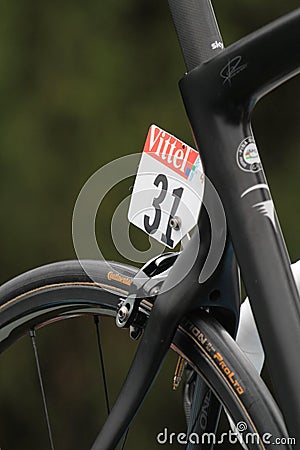 Number on Chris Froomes bike Editorial Stock Photo