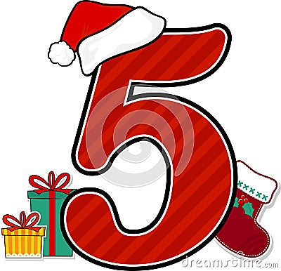 Number 5 with christmas design elements Vector Illustration