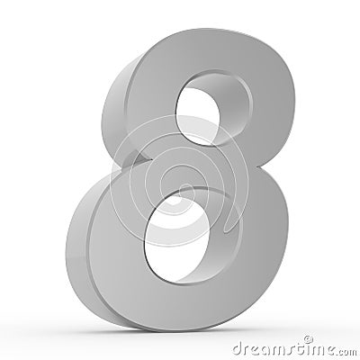 Number 8 chrome gray collection on white background illustration 3D rendering Cartoon Illustration