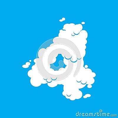 Number 4 cloud font symbol. White Alphabet sign four on blue sky Vector Illustration