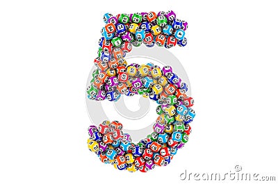 Number 5, from colored lottery balls, 3D rendering Stock Photo