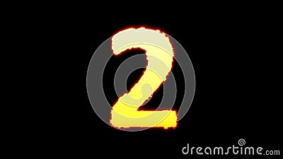 Number 2 - colorful yellow burning glitch font on black, isolated - object 3D rendering Cartoon Illustration