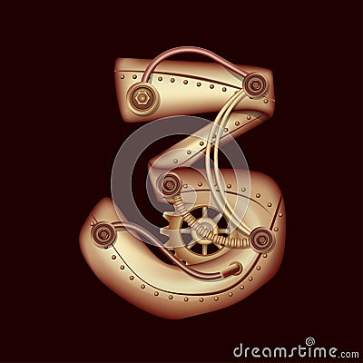 Number 3 from the complete set of characters of the font. Mathematical symbol Vector Illustration