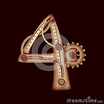 Number 4 from the complete set of characters of the font. Mathematical symbol Vector Illustration