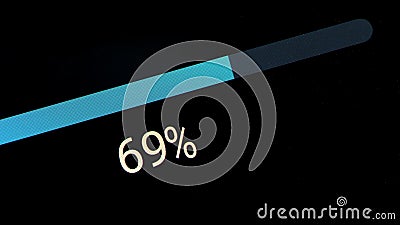 Number 69 concept, percentage indicator, generic blue loading downloading uploading or system update progress bar object detail, Stock Photo