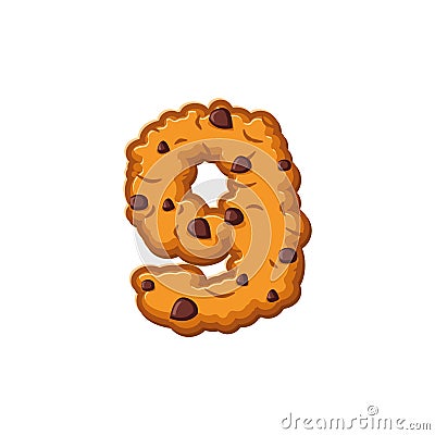 Number 9 cookies font. Oatmeal biscuit alphabet symbol nine. Foo Vector Illustration