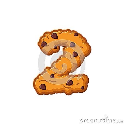 Number 2 cookies font. Oatmeal biscuit alphabet symbol two. Food Vector Illustration