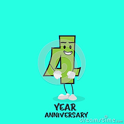 4 NUMBER CUTE YEAR ANNIVERSARY CELEBRATION DESIGN VECTOR TEMPLATE ILLUSTRATION Vector Illustration