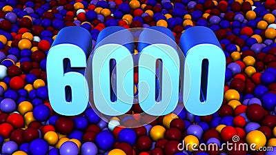 Number 6000 3D Extrude On Blue Red Colorful Ball Pit Balls Background 3D Stock Photo