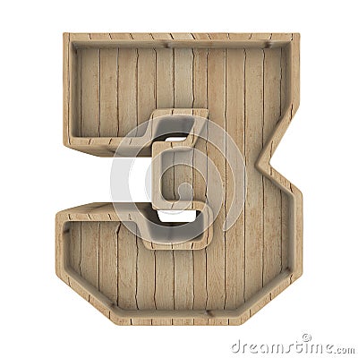 Number 3 3D Rendering Wood Material Stock Photo