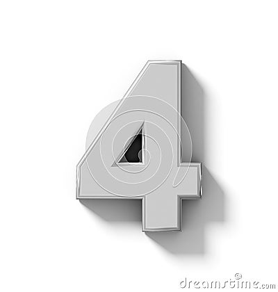 Number 4 3D silver isolated on white with shadow - orthogonal pr Stock Photo