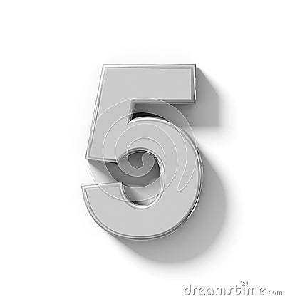 Number 5 3D silver isolated on white with shadow - orthogonal pr Stock Photo