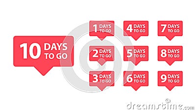 Number 1, 2, 3, 4, 5, 6, 7, 8, 9, 10, of days left to go. Collection badges sale, landing page, banner Vector Illustration