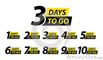 Number 1, 2, 3, 4, 5, 6, 7, 8, 9, 10, of days left to go. Collection badges sale, landing page, banner. Vector illustration Stock Photo