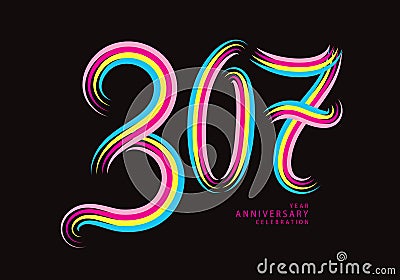 307 number design vector, graphic t shirt, 307 years anniversary celebration logotype colorful line,307th birthday logo, Banner Vector Illustration