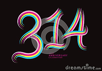 314 number design vector, graphic t shirt, 314 years anniversary celebration logotype colorful line,314th birthday logo, Banner Vector Illustration