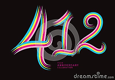 412 number design vector, graphic t shirt, 412 years anniversary celebration logotype colorful line,412th birthday logo, Banner Vector Illustration