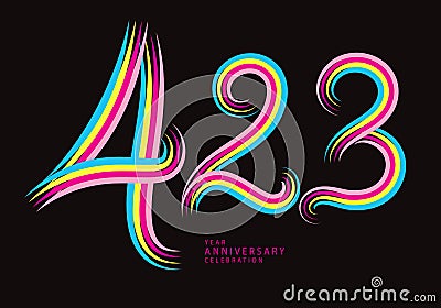 423 number design vector, graphic t shirt, 423 years anniversary celebration logotype colorful line,423th birthday logo, Banner Vector Illustration