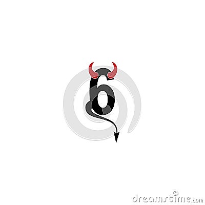 Number 6 with devil`s horns and tail icon logo design vector Vector Illustration