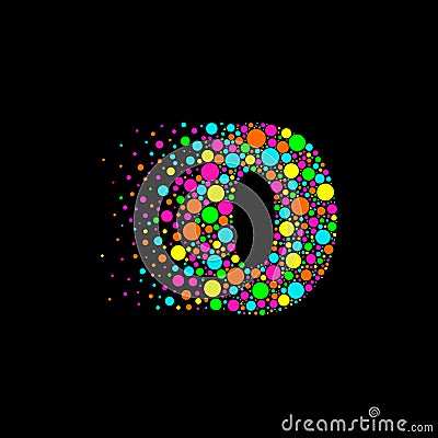 Number 0 in Dispersion Effect, Scattering Circles/Bubbles,Colorful vector Vector Illustration