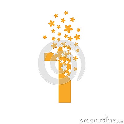 Number 1 dissolves into a cloud of flowers Vector Illustration