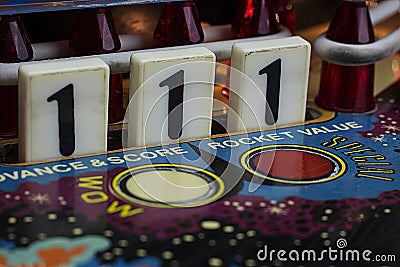 Number 1 Drop Targets on Pinball Machine Stock Photo