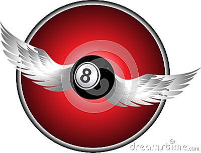 Number eight bingo ball with wings over metallic border Stock Photo