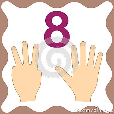 Number 8 eight,educational card,learning counting with fingers Vector Illustration
