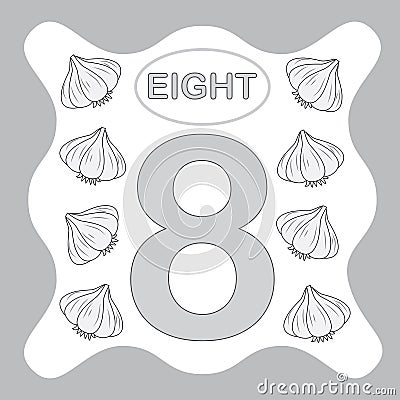 Number 8 eight, educational card, learning counting Vector Illustration