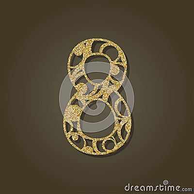 Number eight for laser cutting.Round gold pattern. Vector Illustration