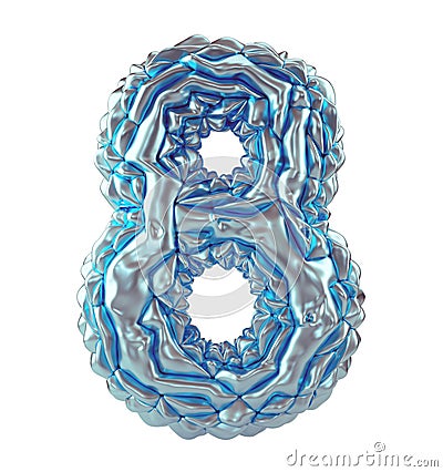 Number 8 eight made of crumpled silver and blue foil isolated on white background. 3d Stock Photo