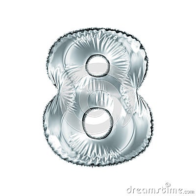 Number 8 eight made of silver balloon isolated on a white background. Stock Photo