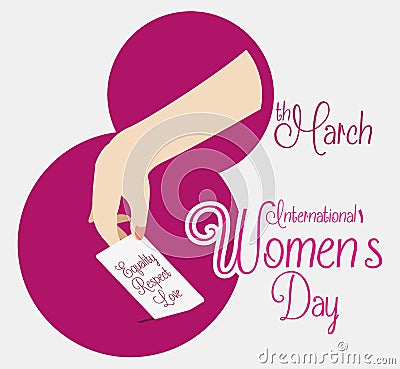 Number Eight with a Woman Hand Voting for Women's Day, Vector Illustration Vector Illustration