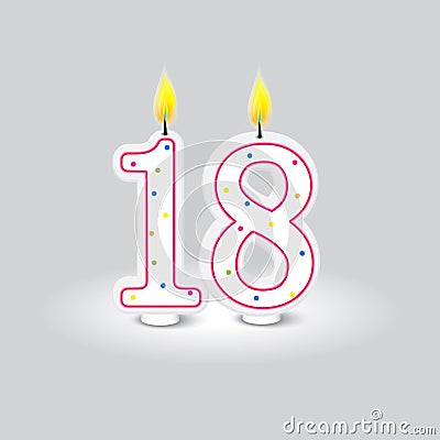 Number eighteen candles. Adult milestone celebration. Bright birthday accessory. Vector illustration. EPS 10. Vector Illustration