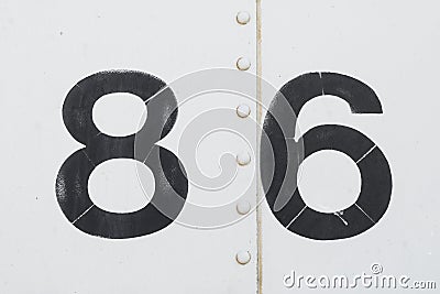 Number 86 eighty sixwhite old metal background texture Stock Photo