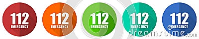 Number emergency 112 icon set, red, blue, green and orange flat design web buttons isolated on white background, vector Vector Illustration