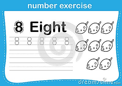 Number exercise with cartoon coloring book illustration Vector Illustration