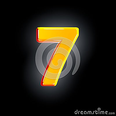 Number 7 of festive orange shine font isolated on solid black background - 3D illustration of symbols Cartoon Illustration