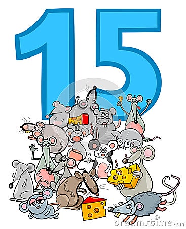 Number fifteen and cartoon mice group Vector Illustration