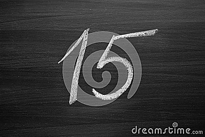 Number fifteen enumeration written with a chalk Stock Photo