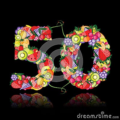 Number fifty made from fruits. Vector Illustration