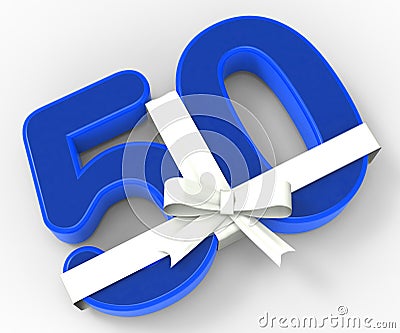 Number Fifty With Ribbon Shows Fiftieth Stock Photo