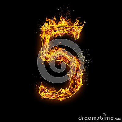 Number 5. Fire flames Stock Photo
