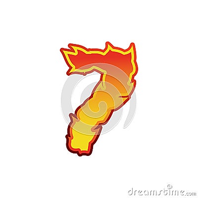 Number 7 fire. Flames Font seven. Tattoo alphabet character. fie Vector Illustration