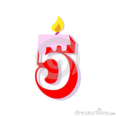 number five birthday candle on a clean white backdrop Vector Illustration