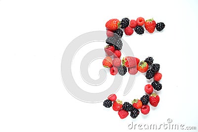 Number five with fruits Stock Photo