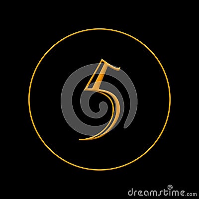 Number five in orange on black background Stock Photo