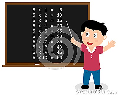 Number Five Times Table on Blackboard Vector Illustration